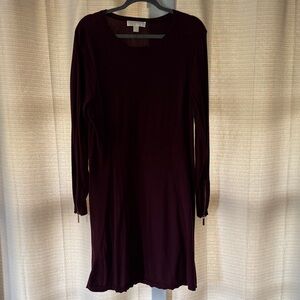 Michael Kors Long Sleeve Crewneck Dress in Deep Burgundy